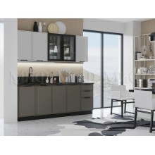 Кух.гарнитур 2.0м. арт.24.33 фасад МДФ холст белый,холст вулканический/каркас ЛДСП графит (800м+800+400) столешница 2.0м комплектация №1