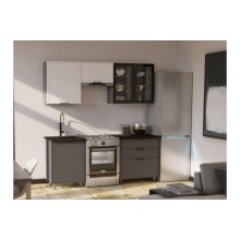 Кух.гарнитур 2.0м. арт.24.33.2 фасад МДФ холст белый,холст вулканический/каркас ЛДСП графит (600м+800 3 ящ) комплектация №2