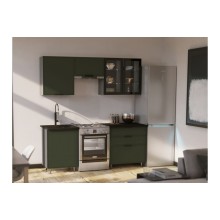 Кух.гарнитур 2.0м. арт.24.33.2 фасад МДФ холст темно-зеленый/каркас ЛДСП графит (600м+800 3 ящ) комплектация №2