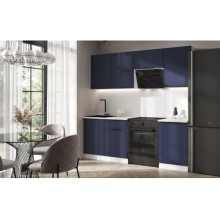 Кух.гарнитур 2.1м. арт.24.33.3 фасад МДФ холст сапфировый/каркас ЛДСП графит (500м+500 1 ящ+500)  