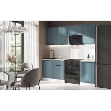 Кух.гарнитур 2.1м. арт.24.33.3 фасад МДФ браш блю/каркас ЛДСП графит (500м+500 1 ящ+500)  