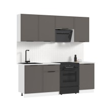 Кух.гарнитур 2.1м. арт.24.33.3 фасад МДФ холст вулканический/каркас ЛДСП графит (500м+500 1 ящ+500)  