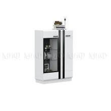 Шкаф-стекло низкий арт.24.34.5 фасад МДФ белый глянец холодный/ каркас ЛДСП белый 1000х442хh1454мм (подсветка +2000 руб) Магнолия  