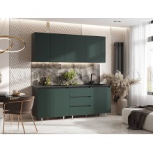 Кух.гарнитур 2.0м. арт.24.191.41.1 фасад ЛДСП изумрудный/каркас ЛДСП графит (600м+800+600 3 ящ.) столешница: 800+1200 дуб вотан,кастилло.Компановка №2