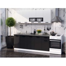 Кух.гарнитур 2.0м. арт.24.57 МДФ белый глянец холодный/черный глянец ЛДСП белый  (низ800м+800+400 3 ящ. верх шв 800+шв 800 стекло+400) столешница антарес 800+400