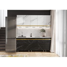 Кух.гарнитур 2.0м. арт.24.58.1 фасад МДФ мрамор белый/мрамор блэк софт/каркас ЛДСП белый (800м+800+400)