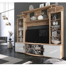 Тумба под ТВ арт.24.60.1 ЛДСП белый глянец/дуб крафт 1850х560хh1800мм (ниша под ТВ 1098х904мм)