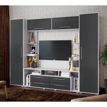 Гостиная арт.24.68.6 фасад МДФ графит софт/каркас ЛДСП белый 2700х440хh2100мм (ниша под ТВ 1700х1168мм) Гармония