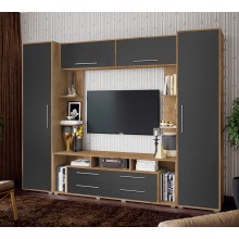 Гостиная арт.24.68.7 фасад МДФ графит софт/каркас ЛДСП дуб крафт 2700х440хh2100мм (ниша под ТВ 1700х1168мм) Гармония