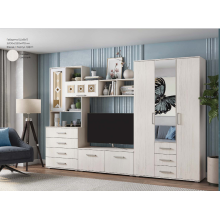 Гостиная арт.24.7.1 ЛДСП сандал светлый 2800х470хh2120мм (ниша под ТВ 1184хh1010мм)