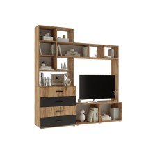 Тумба под ТВ арт.24.7. ЛДСП графит/дуб крафт 2000х470хh2120мм (ниша под ТВ 1184хh1010мм)