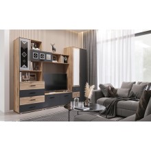 Гостиная арт.24.7.1 ЛДСП дуб крафт/графит 2800х470хh2120мм ниша ТВ 1184мм