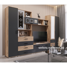 Гостиная арт.24.7.1 ЛДСП дуб крафт/графит 3200х470хh2120мм ниша ТВ 1184мм