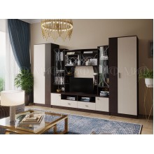 Гостиная арт.24.72 ЛДСП дуб беленый/венге 3500х530хh2200мм (ниша под ТВ 1168х895мм) Женева