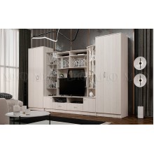 Гостиная арт.24.72.1 ЛДСП сандал 3400х520хh2200мм (ниша под тв 1168х895мм) центральная секция+шкаф бельевой+шкаф платяной Женева