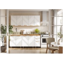 Кух.гарнитур 2.0м. арт.24.79.8 фасад МДФ браш вайт/каркас ЛДСП дуб крафт (800м+800+400 3ящ.) столешница 2.0хh28мм  дуб вотан Ирис