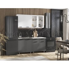 Кух.гарнитур 1.6м. арт.24.87 фасад МДФ графит софт/белый софт/каркас ЛДСП белый (стол под мойку 800,стол 2 ящ.800, шкаф навесной 800, шкаф навесной со стеклом 800, столешница 800 антарес компановка №1