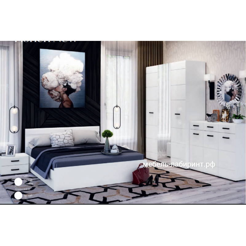 Кровать 2-сп. арт.24.186.4 (1600х2000) фасад МДФ белый глянец холодный/каркас ЛДСП белый, дополнительный цвет:сонома 1635х2037хh800мм