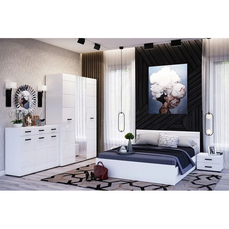 Модульная спальня арт.24.186 фасад МДФ белый глянец холодный/каркас ЛДСП белый