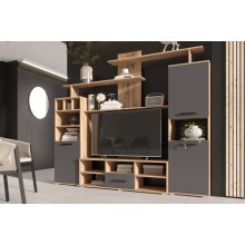 Гостиная арт.24.41 ПВХ графит/ЛДСП дуб крафт 2354х470хh1832мм (ниша под тв 1354х766мм)