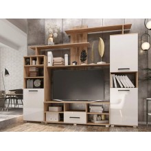 Гостиная арт.24.41 ПВХ белый глянец холодный/ЛДСП дуб крафт 2354х470хh1832мм (ниша под тв 1354х766мм)