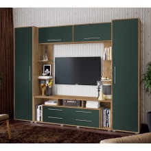 Гостиная арт.24.68.2 фасад МДФ браш мени грин/каркас ЛДСП дуб крафт 2700х440хh2100мм (ниша под ТВ 1700х1168мм)
