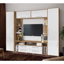 Гостиная арт.24.68.3 фасад МДФ белый глянец/каркас ЛДСП дуб крафт 2700х440хh2100мм (ниша под ТВ 1700х1168мм)