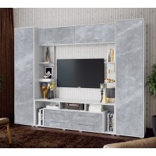 Гостиная арт.24.68.4 фасад МДФ мрамор глянец/каркас ЛДСП белый 2700х440хh2100мм (ниша под ТВ 1700х1168мм)