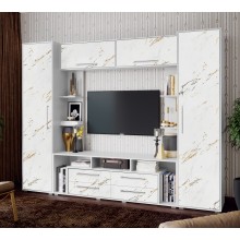 Гостиная арт.24.68.5 фасад МДФ мрамор золото/каркас ЛДСП белый 2700х440хh2100мм (ниша под ТВ 1700х1168мм)