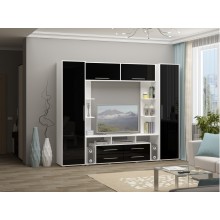 Гостиная арт.24.68 фасад МДФ черный глянец/каркас ЛДСП белый 2700х440хh2100мм (ниша под ТВ 1700х1168мм)